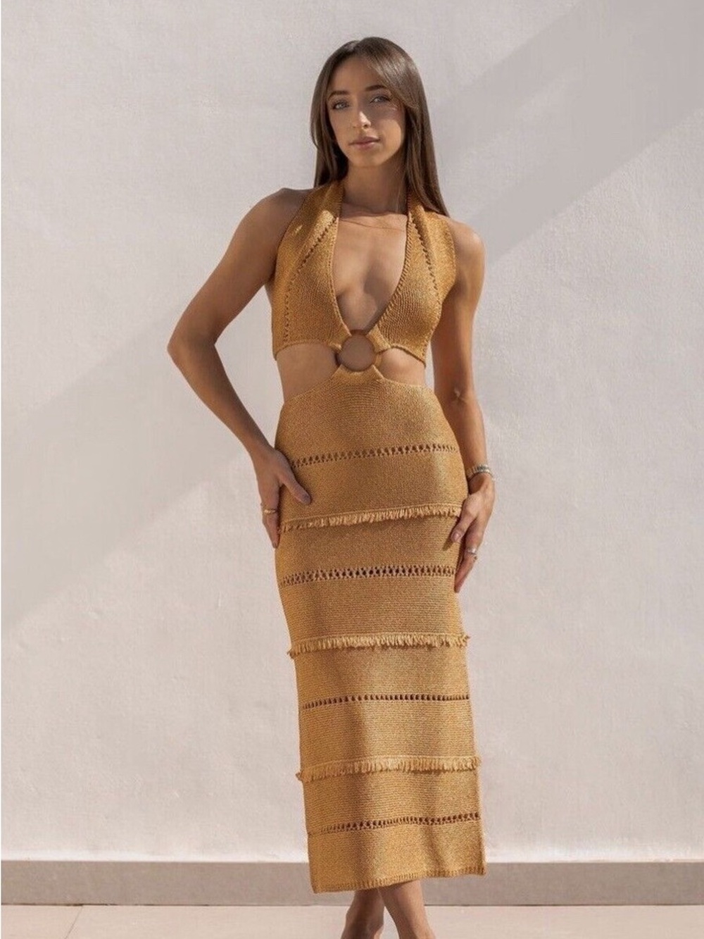 Zara Cutout knit metallic dress size small